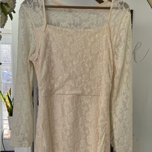 SHEIN Elegant Cream Lace Long Sleeve Dress